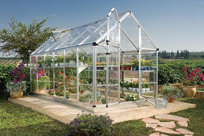 Palram - Canopia Snap & Grow 6 Ft. x 12 Ft. Greenhouse Kit Hobby DIY Walk In Green House Heavy Duty Polycarbonate, Aluminium Frame, with Lockable Door and Vent for Outdoors, Garden, Backyard In Silver