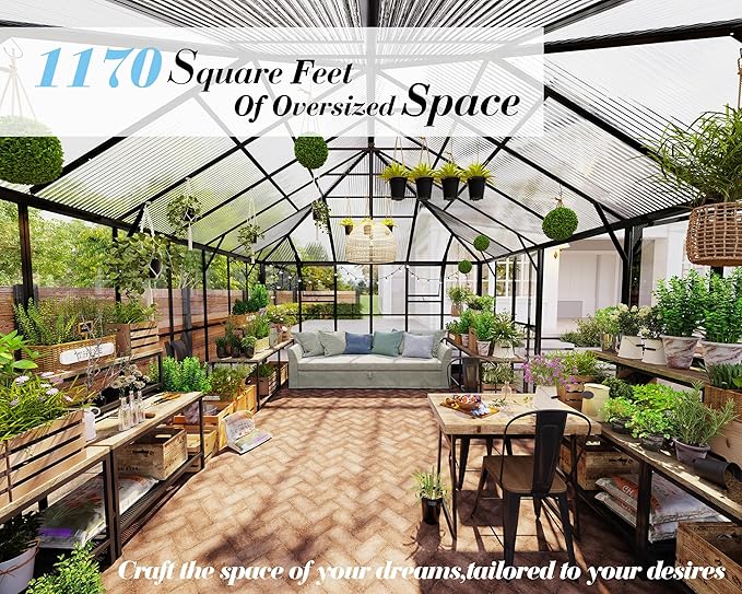 Jocisland 16x12x9.5 FT Polycarbonate Greenhouse with Clear Panels- 6 FT Wall Height Walk-in Greenhouse with 4 Vents, Double Doors with Hook, Outdoor Aluminum Greenhouses for Backyard Garden