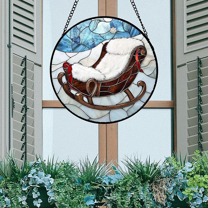AMDERVEN Stained Glass Window Hanging 4 Pcs Set Blue White Christmas Snowman Snowflake 9.8" - Suncatcher Door Garden Sun Catcher Decor Birthday Mother's Day Xmas Gifts for Mom Woman Nana Men