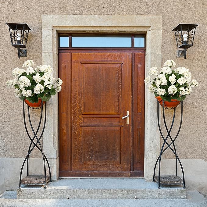 Uqueeten 4pcs Fake Flower Artificial Geranium,Artificial Flowers for Outdoors, White Geraniums Artificial Flowers Realistic,Artificial Geraniums for Outdoors Fake Plant Decoration14.4 (White)