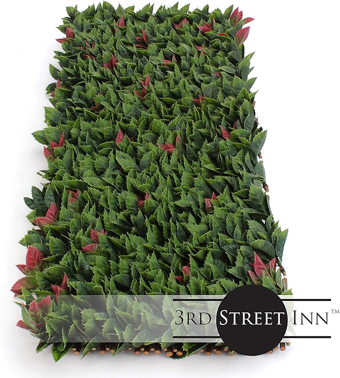 3rd Street Inn™ Leaf Trellis - Bamboo Greenery Panel - Boxwood and Ivy Privacy Fence Substitute - DIY Flexible Fencing (1, Red Tipped Photinia)