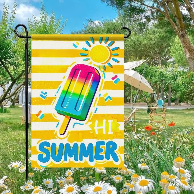 Summer Garden Flags 12x18 Double Sided Summer Banner Beach Gardens Flag Bright Popsicle Sun Design Holiday Outside Decorations Yard Flags for Seasonal Decoration in Yard and Garden