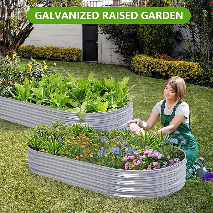 Galvanized Raised Garden Bed Kit, Planter Garden Boxes Outdoor, Oval Large Metal for Vegetables Fruits, Flowers Planter Boxes, Easy Assembly Garden Bed Kit 4x2x1 FT (1-Pack)