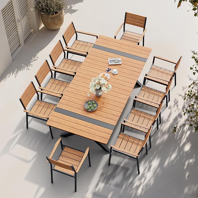 Pellebant Stackable Outdoor Dining Chairs Set of 6, Aluminum Patio Chairs with Arms, All-Weather for Garden, Lawn, Deck, Porch and Yard, Brown