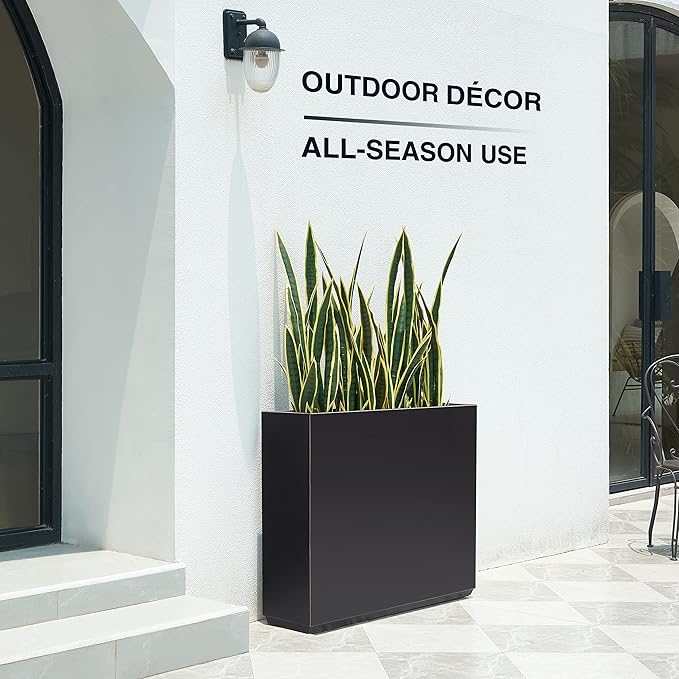 Wallowa Metallic Heavy Planter for Outdoor Plants, 38Lx10Wx30H Inches Tall and Long Metal Divider Planter Box with Hand Brushed Gold Edge for Outside & Indoor, No Assembly (Black)