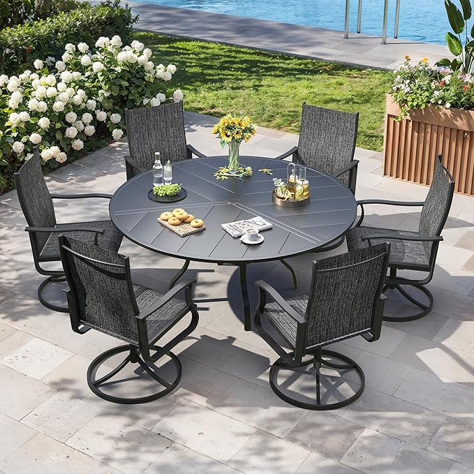 Patio Swivel Chairs Set of 6, Outdoor Dining Chairs with High Back, 360° Swivel Rocker Chair in All-Weather Textilene & Metal Frame for Garden, Porch, Backyard, Balcony(Dark Grey)