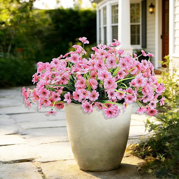20 Bundles Artificial Flowers for Outdoors, UV Resistant Fake Flowers with Plastic Plants, Faux Silk Flower for Outdoors Planter, Fake Realistic Plant Outside Window Boxes Patio Decor-Pink