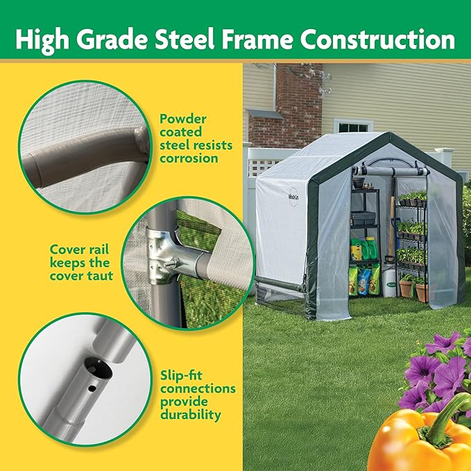Miracle-GRO 6' x 4' x 6' Outdoor Mini Walk-in Greenhouse Plant Tent, All-Season Small Walk-in Plant Growth Accelerator with UV-Treated Fabric Cover and Zippered Panels, Clear
