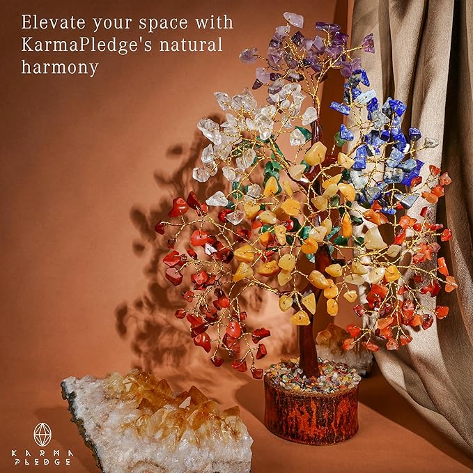 Manifestation Seven Chakra Tree of Life with Card, Unique Birthday Gifts for Women and Mom, Handmade Healing Crystal Tree for Good Luck, Positivity, Money, Reiki Healing, Home and Office Decor