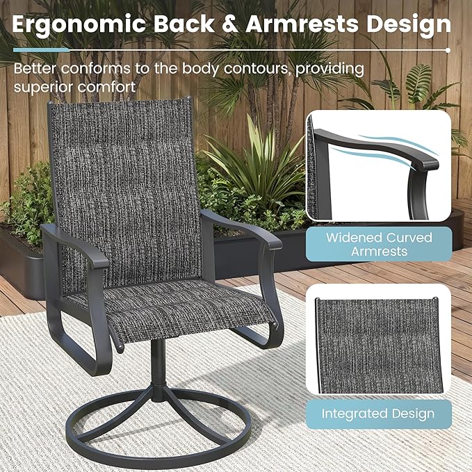 Patio Swivel Chairs Set of 2, Outdoor Dining Chairs with High Back, 360° Swivel Rocker Chair in All-Weather Padded Textilene & Metal Frame for Garden, Porch, Backyard, Balcony(Padded Dark Grey)