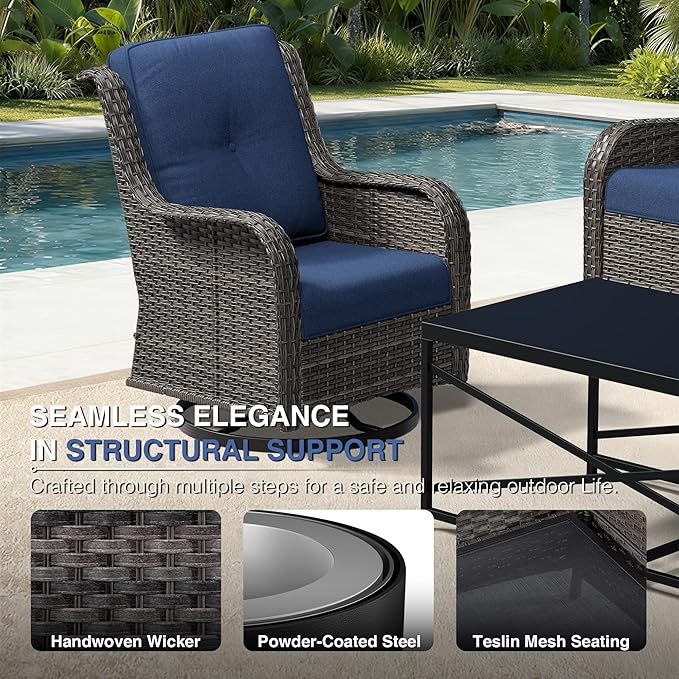 Joyside 4 Piece Wicker Patio Furniture Set, Outdoor Swivel Rocker Patio Chairs with High Back, Deep Seating, Wide Armrest, Thickened Cushions, Outdoor Furniture for Deck, Porch Use