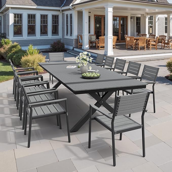 Pellebant Stackable Outdoor Dining Chairs Set of 2, Aluminum Patio Chairs with Arms, All-Weather for Garden, Lawn, Deck, Porch and Yard, Grey