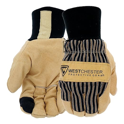 West Chester Premium Grain Pigskin Leather Palm Work Gloves, Winter Weather Gloves, Durable, Tan/Black, Large, (97900/L)