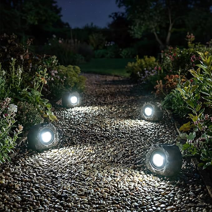 Solar Garden Rock Lights Outdoor - IP65 LED Waterproof Solar Spotlight, Solar Powered Landscape Path Decorative Garden Stone Lights for Pathway, Walkway, Yard, Patio (2 Pack)