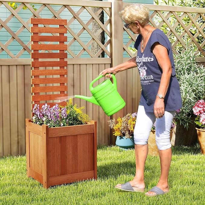 Giantex Set of 2 Wood Raised Garden Bed with Trellis, Outdoor Planter Box w/Open-Ended Base for Vines Flowers Vegetables, Herbs, Freestanding Plant Container Privacy Planters for Patio, Backyard