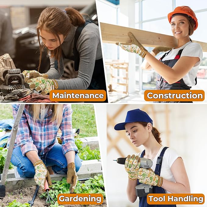 HANDLANDY Work Gloves for Women, Breathable Leather Gardening Glove for Yard Maintenance, Hand Protection with Touch Screen for Gardeners, Farmers