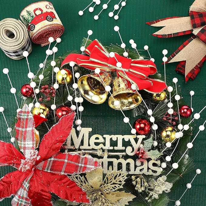 Syhood 200 Pcs Glitter Berry Stems, 13.8 Inches Christmas Berry Picks Holly Branches for Christmas Tree Decorations, Holiday Ornaments Home Decor and DIY Crafts(White)
