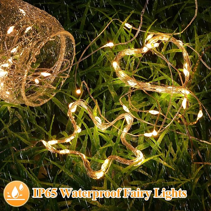 Lakumu 24-Pack Fairy Lights Battery Operated String Lights-7FT 20 LED,Waterproof Silver Wire Firefly Lights for Mason Jars DIY Bedroom Wedding Party Centerpiece Table Decor, Warm White