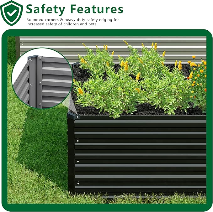 DIIYIV 8x2x2FT Galvanized Raised Garden Bed Kit,Vegetable Plant Boxes-Rectangle Metal Flower Box,Large Planter Raised Beds Outdoor Garden for Planting,Fruit,Herb-Black