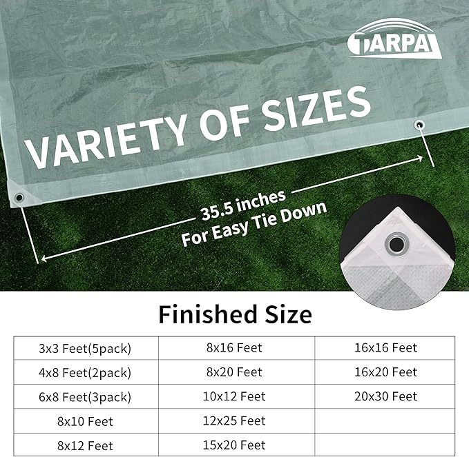 TARPAL 6'x8'（3pack） Semi Clear White Tarp Waterproof Green House Cover with Grommets 7.5mil Clear Poly tarps for Gardening,Farm, Garden,Chicken Coops，Outdoor