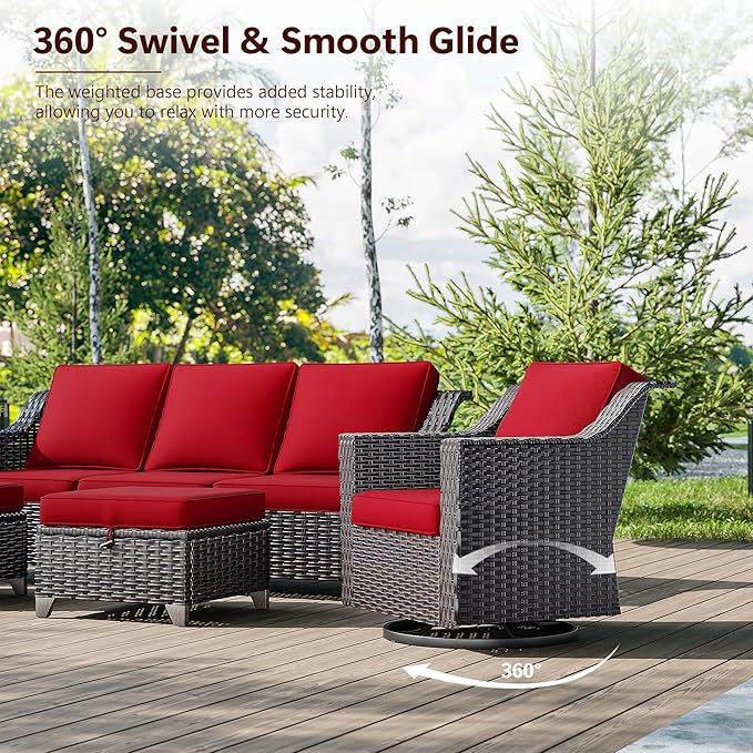 Wicker Patio Swivel Chairs, Outdoor Rocking Chair with Wide Armrest, Thickened Cushions, Patio Rattan Furniture for Deck, Porch Use