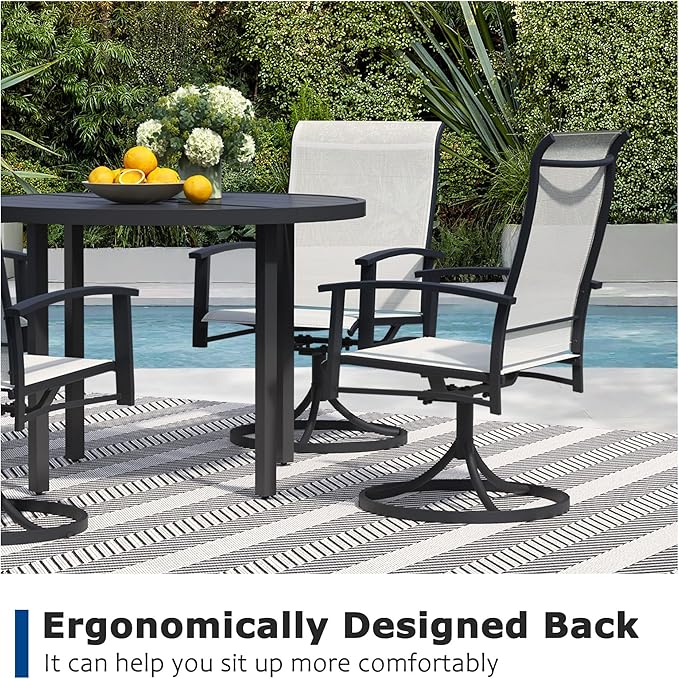 5 Pieces Outdoor Table and Chairs for 4, 42" Black Round Table with 4 Oyster Beige Swivel Chairs, Patio Set with Swivel Chair, Garden Tables for Outdoor, Patio Dining Set for Lawn Backyard Poolside