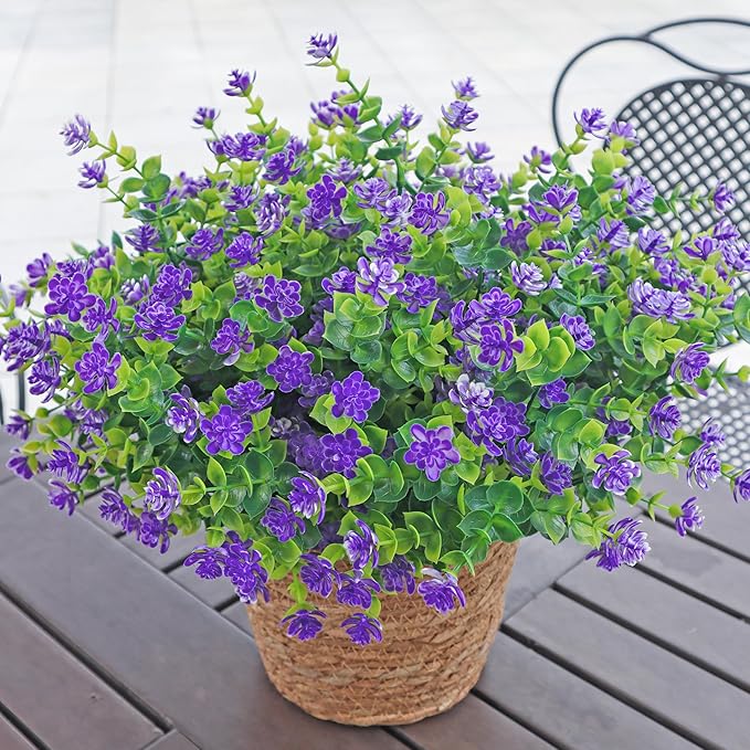 BCBLF Artificial Flowers for Outdoors, 12 Bundles UV Resistant Realistic Faux Plants for Outside Porch Planter, Spring Summer Home Garden Decoration, Purple