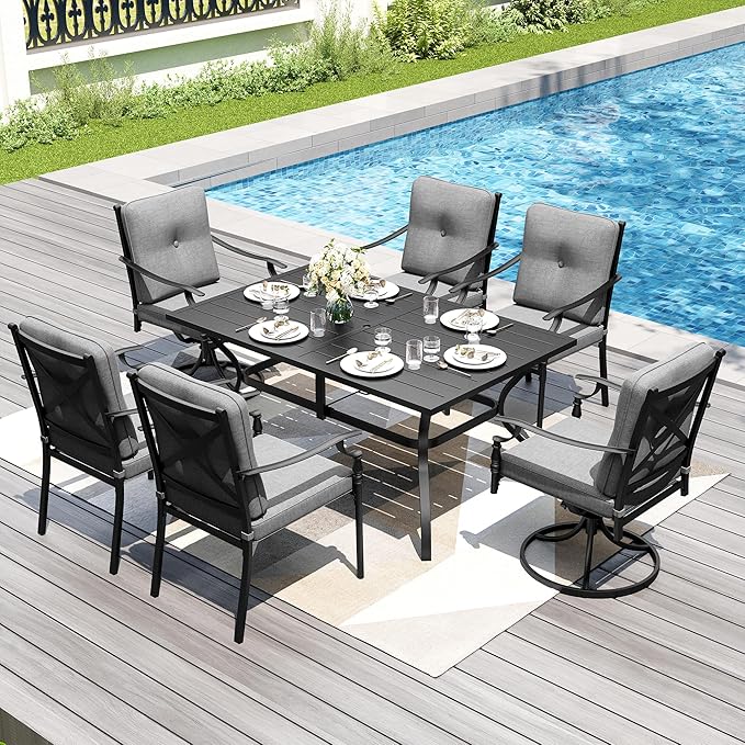 PHI VILLA Outdoor Steel Dining Chairs Set of 4, Heavy-Duty Rustproof Black Wrought Iron Armchairs with Cushions, Large Seating Furniture for Patio, Deck, Backyard, Porch