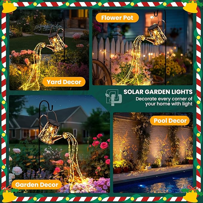 PATIOPIA Solar Lights Outdoor Garden Decor, Large Lanterns Watering Can Lights Gardening Gifts for Mom Women Grandma Birthday, Hanging Lights Outdoor Decoration for Yard Porch Patio Backyard