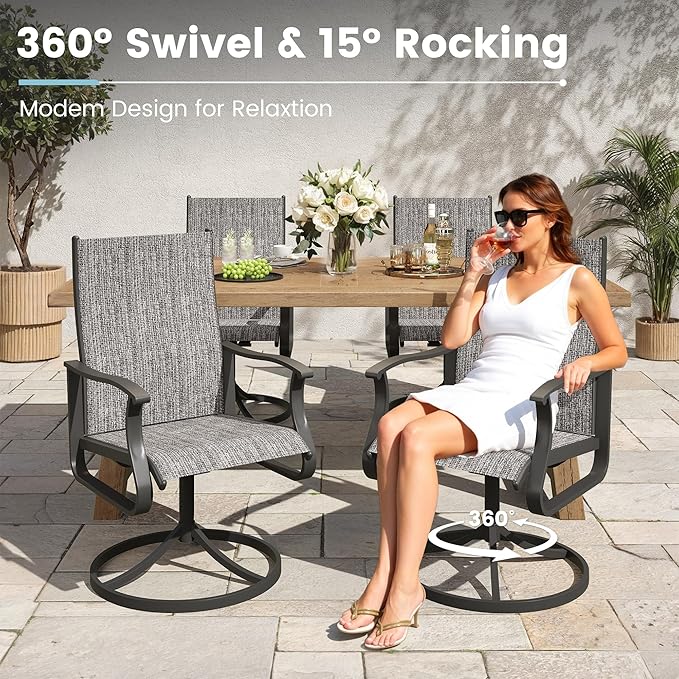 Patio Swivel Chairs Set of 6, Outdoor Dining Chairs with High Back, 360° Swivel Rocker Chair in All-Weather Textilene & Metal Frame for Garden, Porch, Backyard, Balcony(Grey)
