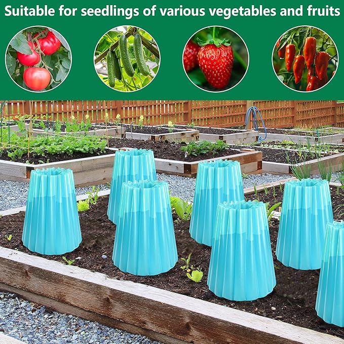 Adnee 5 Pack Water Filled Plant Protectors-19 x 17 Inch Reusable Wall of Water Plant Covers for Tomato Plants-Blue Early Season Insulating Plant Protective Cover for Outdoor Winter Freeze Protection