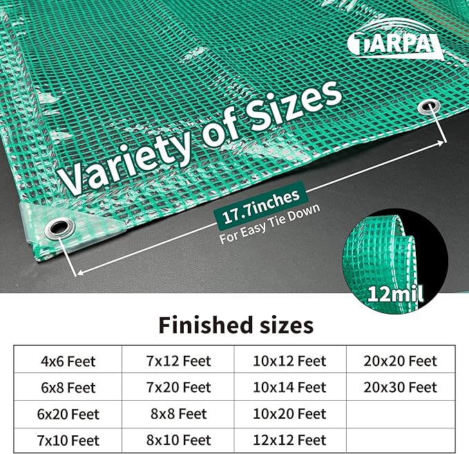 TARPAL 7'x10' Clear Green Tarp Heavy Duty Waterproof 12mil with Grommets or Zip Ties for Small Greenhouse for Outdoors Garden,Farm,Chicken Coops