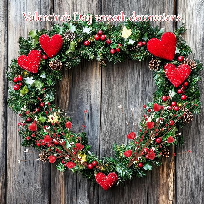 4Pcs Artificial Mother's Day Decorations Red Heart Berry Stems Heart Shaped Berry Gifts Flowers for Wedding Anniversary Party Supplies Decor
