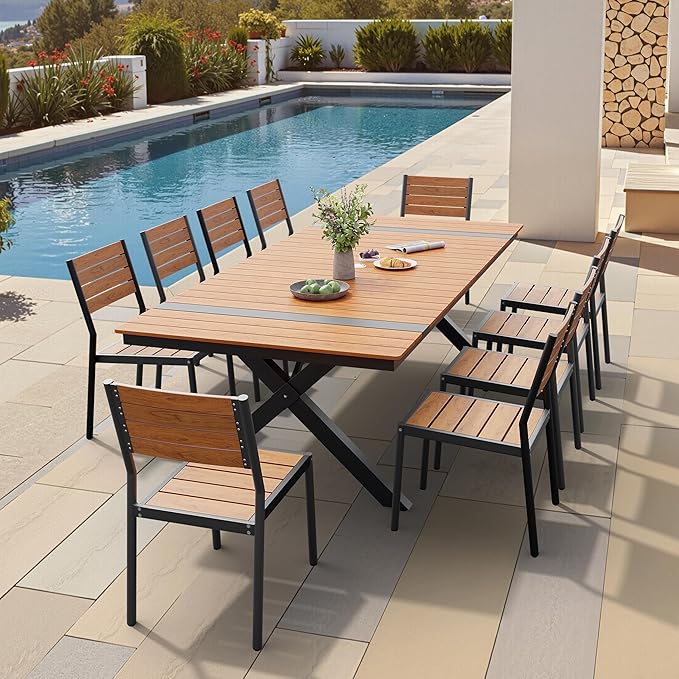Pellebant Stackable Outdoor Dining Chairs Set of 4, Aluminum Patio Chairs with Armless, All-Weather for Garden, Lawn, Deck, Porch and Yard, Brown