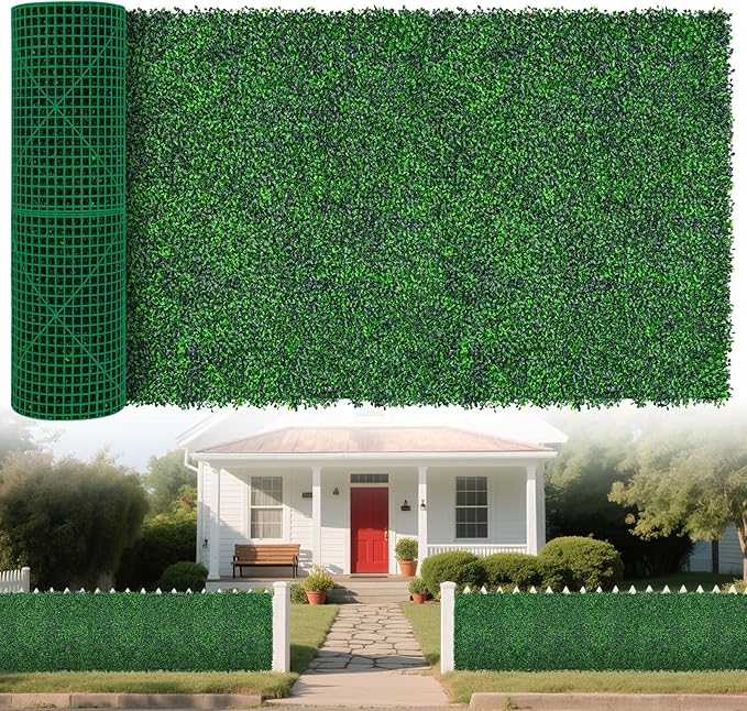 Yangrass Artificial Greenery Wall Roll,40"x 120"(33.33 sq.ft) UV-Anti Faux Boxwood Roll Panels Greenery Backdrop, Vine Leaf Fence Panels for Garden Fence Covering Privacy, Outdoor Indoor Home Decor
