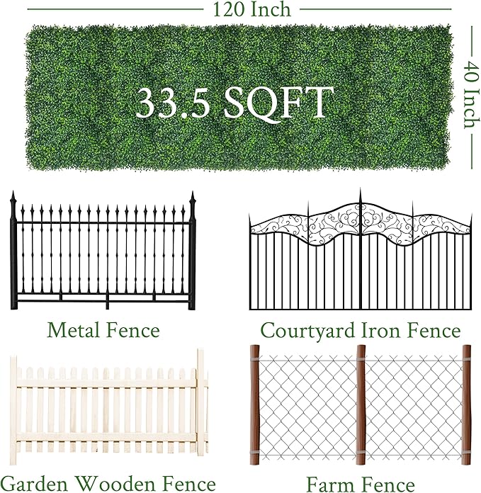 DOPGIB Artificial Ivy Privacy Fence Screen: 120"x 40" (33.5 SQFT) UV-Anti Faux Boxwood Roll Grass Wall Panels for Patio Balcony Privacy, Garden, Backyard Greenery Wall Backdrop Decor