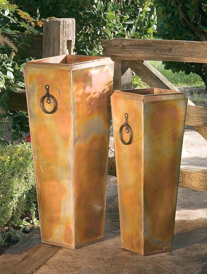 H Potter Patio Deck Indoor Outdoor Garden Flower Planter Set of 2 Rustic with Tray