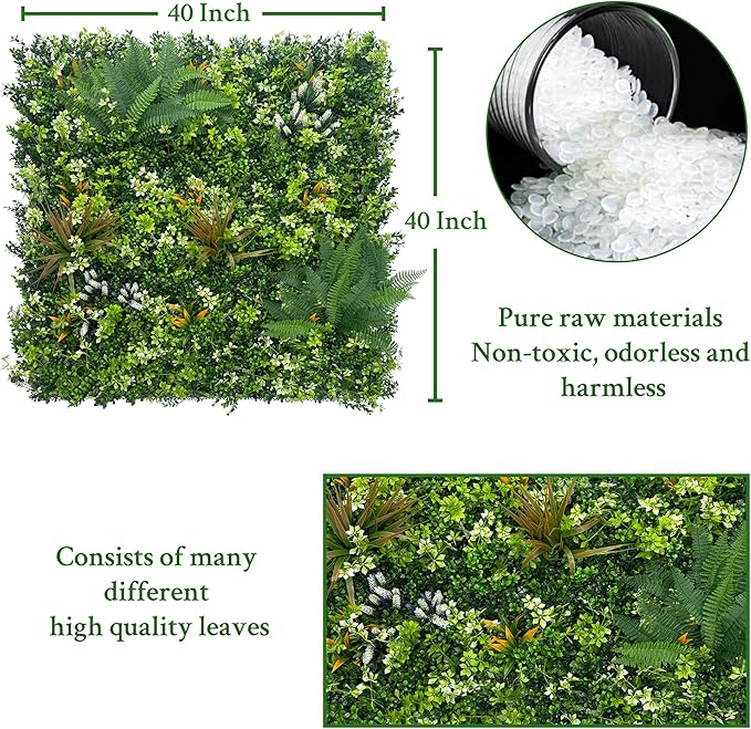 ODTORY Artificial Grass Boxwood Hedges Wall Panels: 40" x 40" (11.5 sqft) UV-Anti Faux Greenery Fake Ivy Leaves Privacy Fence Screen Backdrop for Garden Covering Privacy, Outdoor Indoor Decor