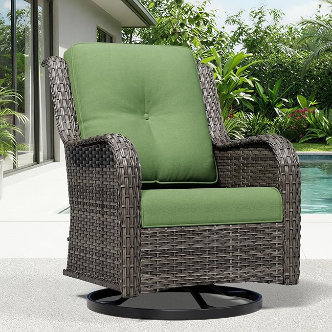 Joyside Outdoor Swivel Rocker Patio Chairs, Wicker Patio Furniture with High Back, Deep Seating, Wide Armrest, Thickened Cushions, Outdoor Rattan Furniture for Deck, Porch Use