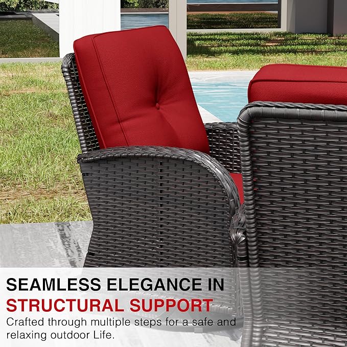 Joyside Wicker Patio Furniture Set with Fire Pit Table, 5 Piece Outdoor Furniture Set with Thickened Cushions, High Back, Deep Seating, Wide Armrest, Outdoor Swivel Rocker Chairs for Porch, Deck