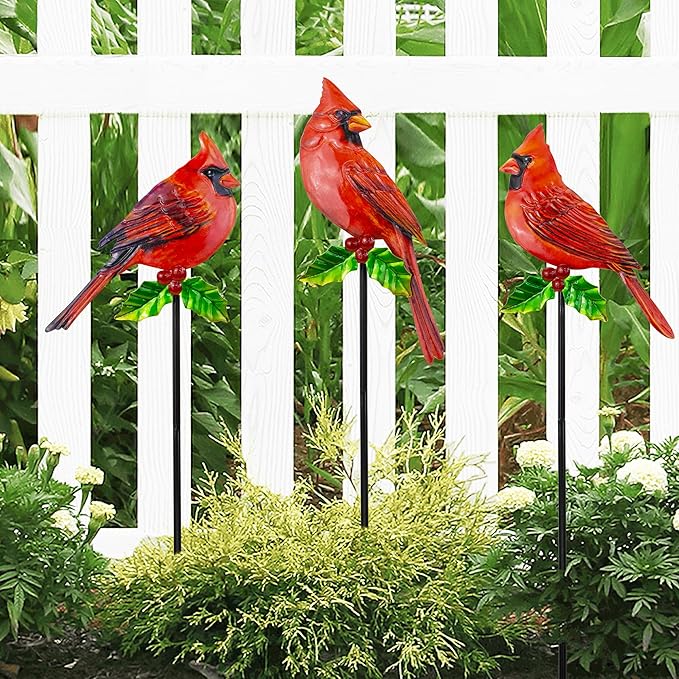 YNGFIL 3 Pack Red Birds Metal Decorative Garden Stakes - 20 Inch Shaker Patio Decor Art and Rust Resistant Metal Garden Decor for Indoor and Outdoor Decor - Perfect for Patio and Lawn Ornaments