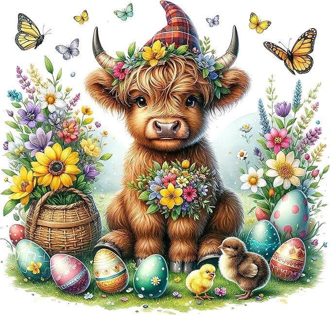 Axquilon Easter Diamond Art Kits for Adults - Highland Cow Diamond Painting Kits for Adults Beginner, DIY 5D Full Drill Gem Art for Home Wall Decor 14x14 inch
