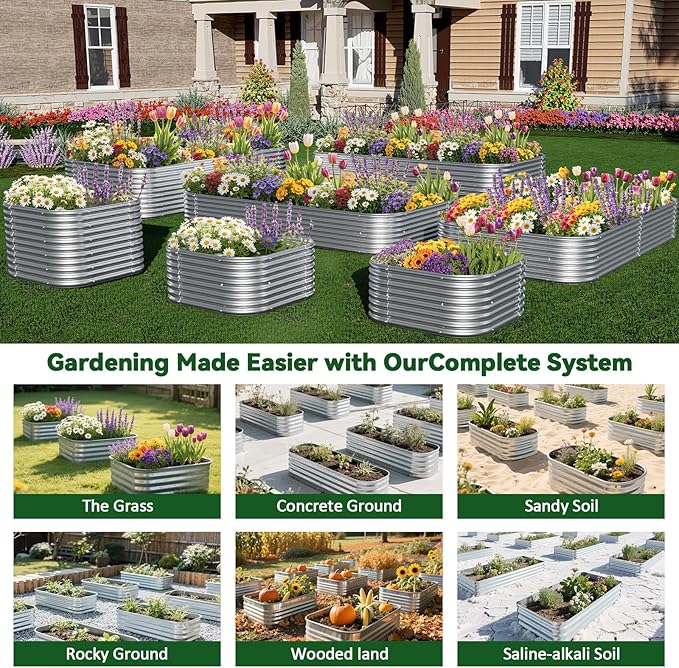 3 Pack Tall Raised Beds for Gardening, Corrugated Galvanized Steel Raised Garden Bed, Outdoor Metal Above Ground Garden Bed for Vegetables and Flowers-4x2FT