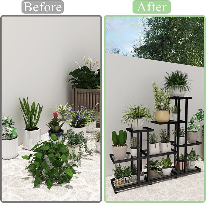 HusDream Plant Stand Indoor Corner Plant Stand Window Sill Plant Shelf for Bonsai Tree Live Plants Indoor Outdoor Metal Flower Rack for Apartment Decor Patio Decor, (6-Tier 16 Potted)
