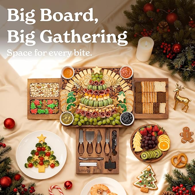 SMIRLY Charcuterie Boards Set, Large Cheese Board Set, Natural Walnut Wood Charcuterie Tray with Accessories - Housewarming Gifts New Home, Wedding & Bridal Shower Gifts for Women, Couples