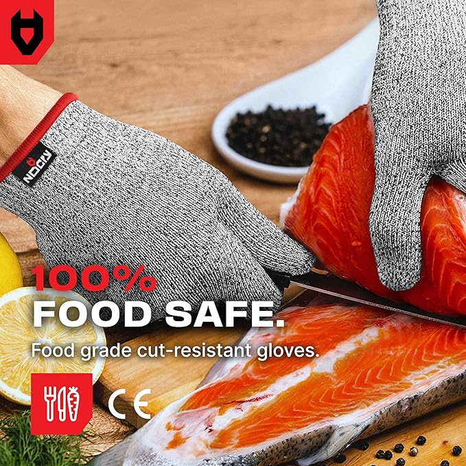 NoCry Premium Cut Resistant Gloves Food Grade — 100% Food Safe — Level 5 Meat Cutting Glove for Chefs & Butchers — Perfect Mandoline Glove or Oyster Shucking Gloves with Superior Comfort & Dexterity