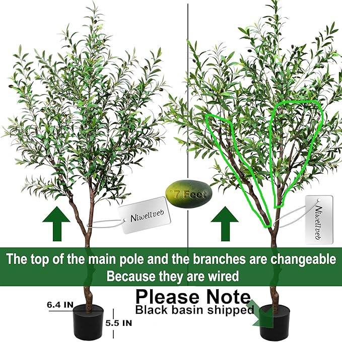 Niwellveb Faux Olive Tree Fake Tree Artificial Indoor 7 Feet (84 inches) Realistic Potted Silk Indoor Large Fruit for Home Offices, Living Rooms, Bedrooms, Stairs and Foyer Decor