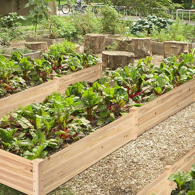 COSTWAY Raised Garden Bed, Wooden Planter Box Stand for Vegetables, Fruits, Herbs, Flowers, Garden Planting Bed Kit for Outdoor, Backyard, Patio, Lawn, 91" x 24" x 9"