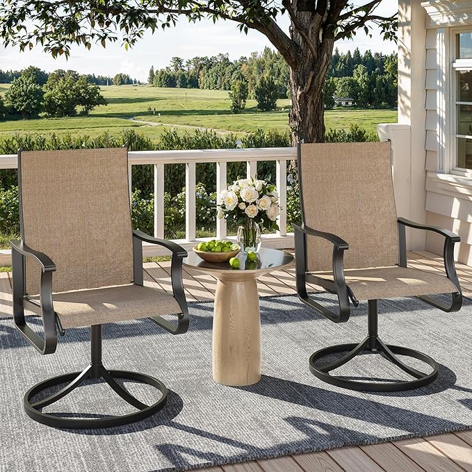 Patio Swivel Chairs Set of 2, Outdoor Dining Chairs with High Back, 360° Swivel Rocker Chair in All-Weather Textilene & Metal Frame for Garden, Porch, Backyard, Balcony(Brown)