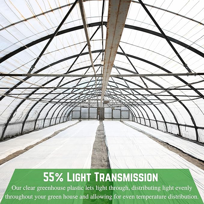 Farm Plastic Supply - White Greenhouse Plastic Sheeting - 6 mil - (25' x 40') - 4 Year UV Resistant Poly Greenhouse Film, 55% Light Transmission Hoop House Cover for Gardening, Agriculture